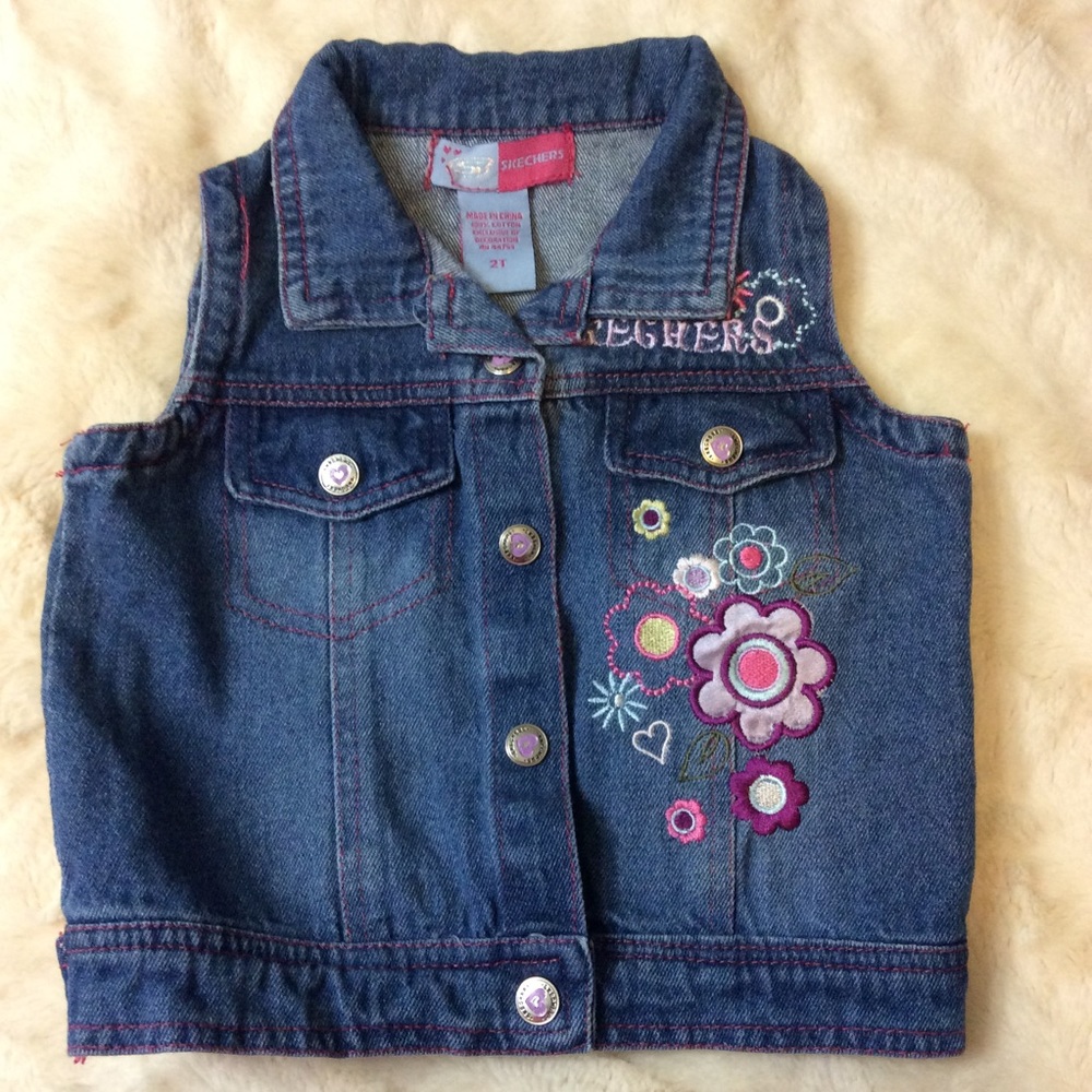 Sketchers Denim Jean Vest 2T Appliqué and Embroidered